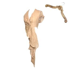 Ronny Kobo Noya Silk Blush Metallic Asymmetric Top Cascade Ruffle Crop Blouse M